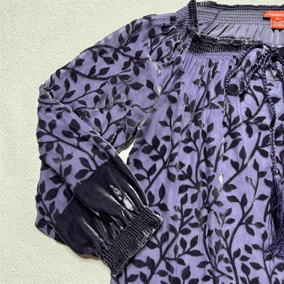 Sundance Burnout Velvet Leaf Purple Silk Blend Peasant Blouse Whimsy Top S - Picture 4 of 7